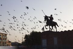 Statue et pigeons