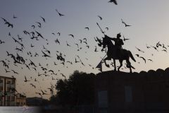 Statue et pigeons